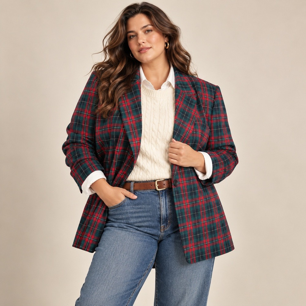 Sag Harbor Blazer Women 20W Red Plaid Vtg 90s Wool Blend Jacket Holiday Preppy